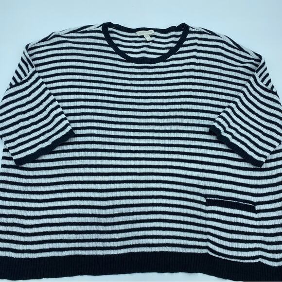 Eileen Fisher Sweater Striped Organic Linen Oversized Black & White Small - Picture 1 of 8
